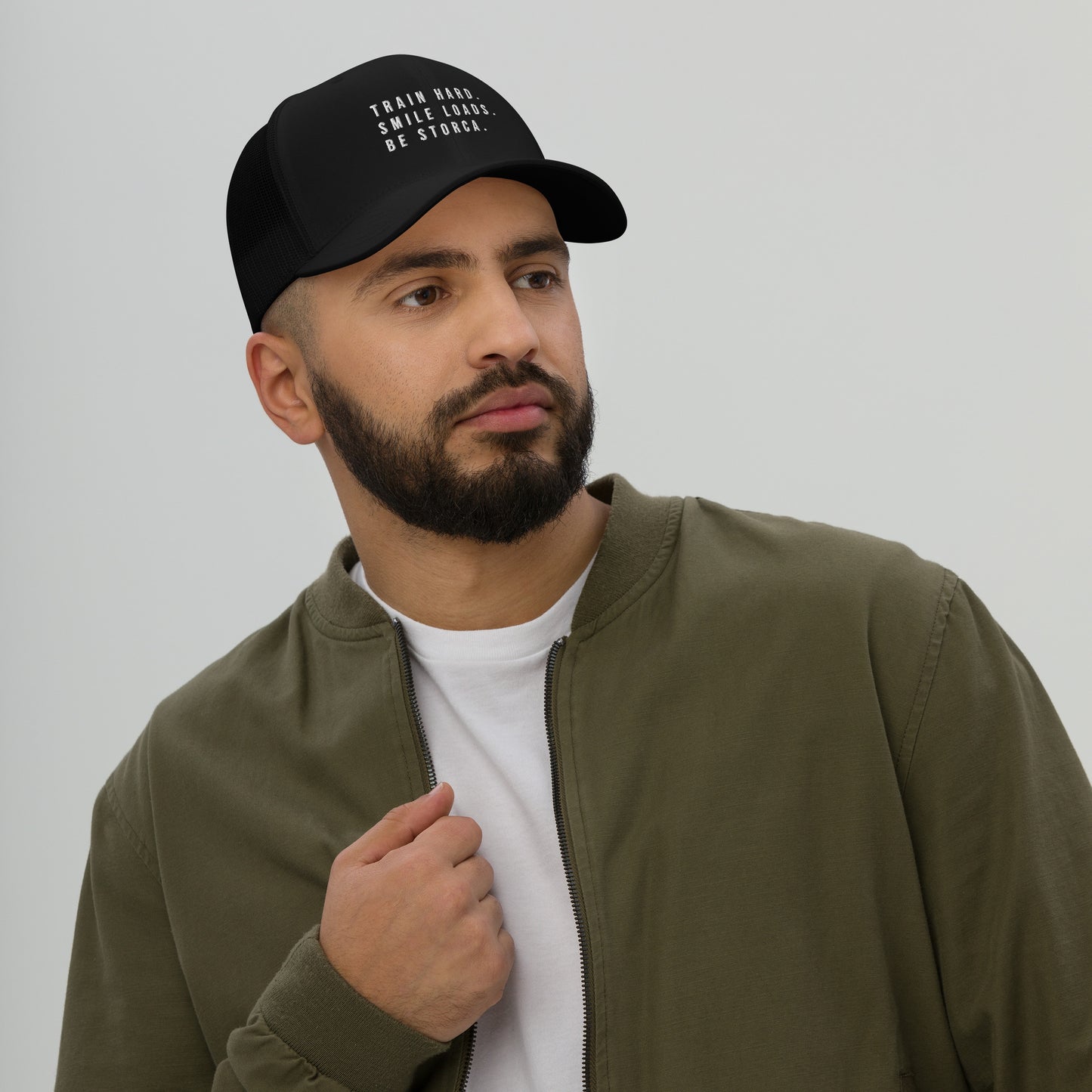 STORCA TRUCKER CAP // BLACK MOTTO.